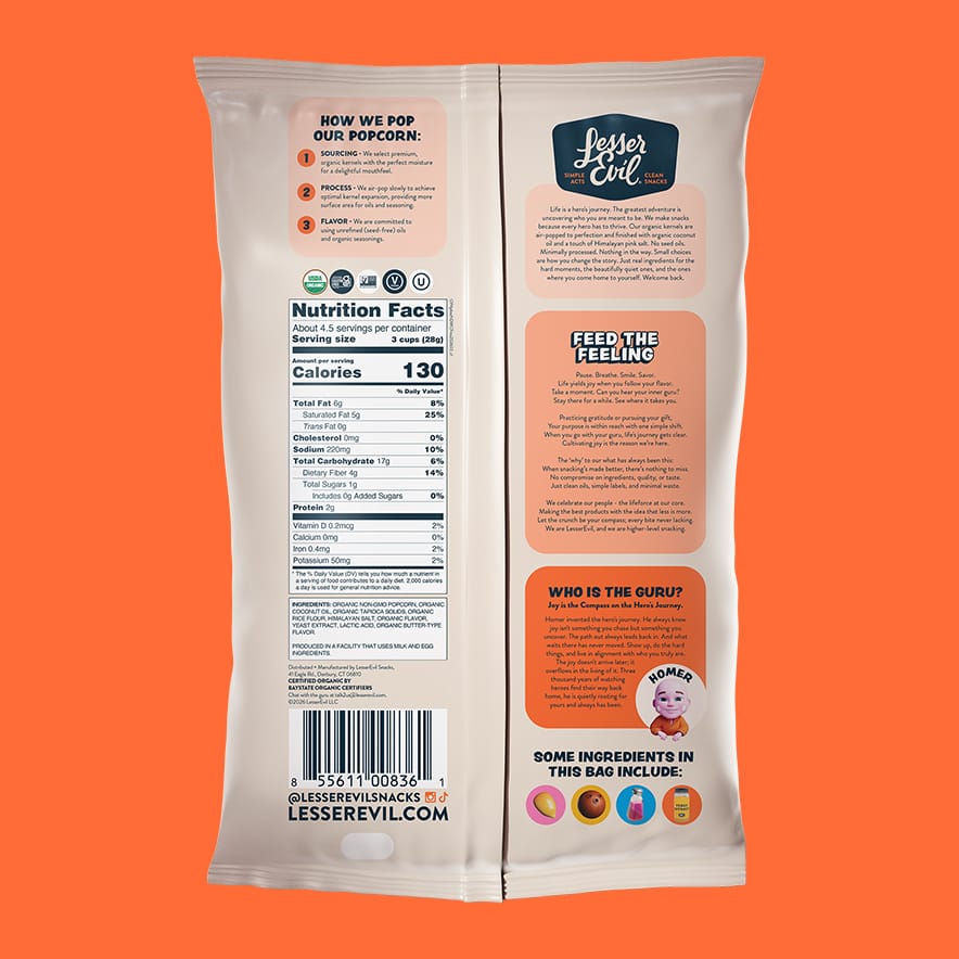 Organic Non-Dairy White Cheddar Flavor Popcorn